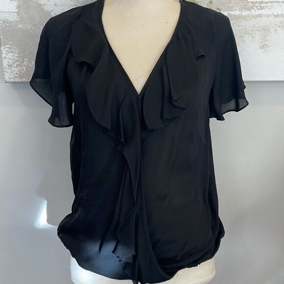 Ruffle Trim JOIE Silk Blouse with elastic waist - Picture 1 of 7